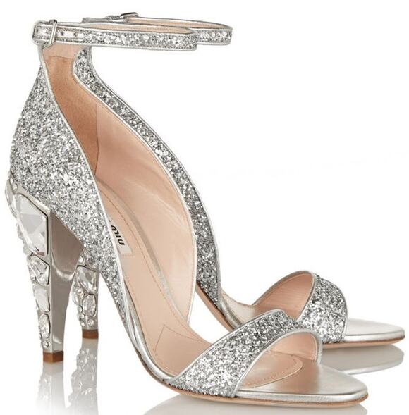 Miu Miu Shoes - Miu Miu Swarovski Crystal Embellished Glitter Leather Sandals Size 39.5 / US 9.5
